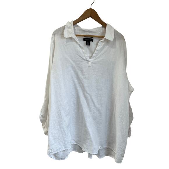 Tahari 3X White 100% Linen Blouse Mother-of-Pearl Button Back Oversized Fit - Picture 1 of 6